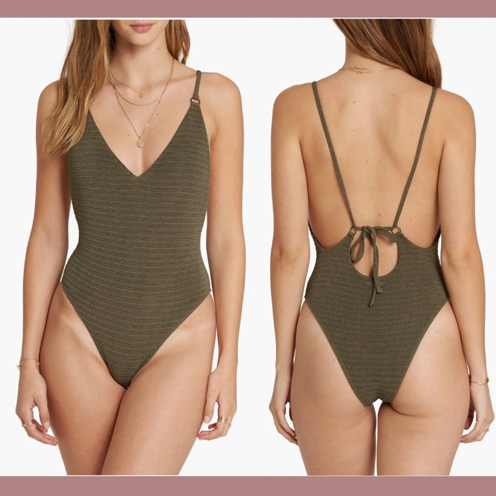 NWT $90 Billabong [ XL ] No Hurry Textured Rib One-Piece Swimsuit in Green #5666